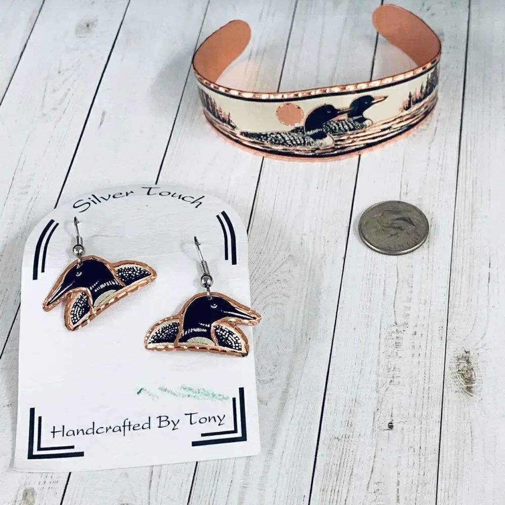 Silver Touch Copper Duck Cuff Earrings Set‎